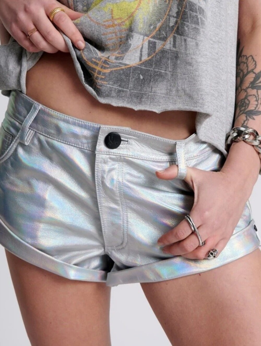 One Teaspoon Metallic Silver Bandits Women’s Denim Shorts